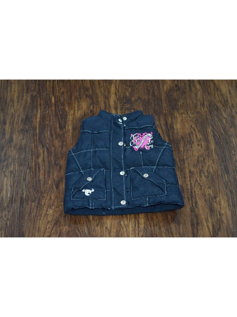 Cowgirl Hardwear Girls Puffer Vest Size 4T Toddler Black Heart Y2K Western Bling